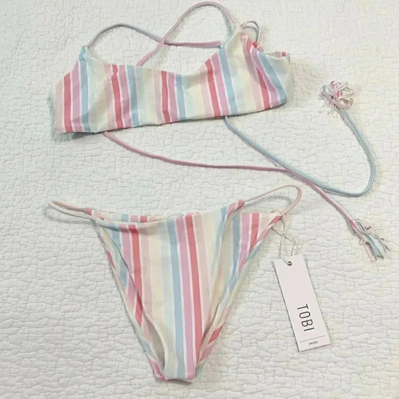 TOBI Darlin Multi Stripe Bikini Set Size M NEW! - Picture 5 of 7